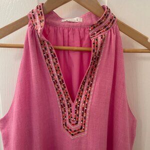 Embroidered Sleeveless Pink A-Line Dress